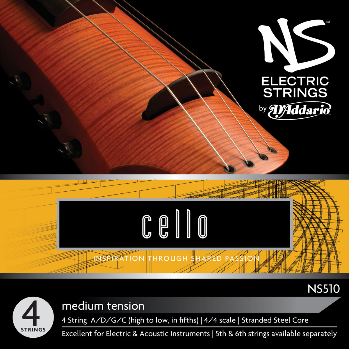 3/4 Medium Tension DAddario D'Addario NS Electric Traditional Bass Single High C String 