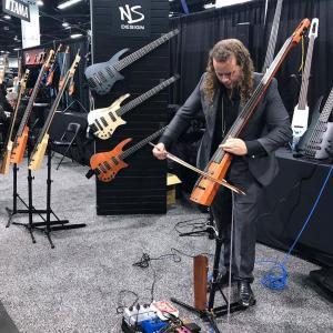 NS Artist Chance Wilder Onody with the custom NS CRM Electric Upright Bass at the Winter NAMM 2020 NS Design Booth