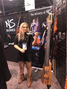 NS Artist Danielle Turano with the custom NS CR Sparkle Electric Violin at the Winter NAMM 2020 NS Design Booth